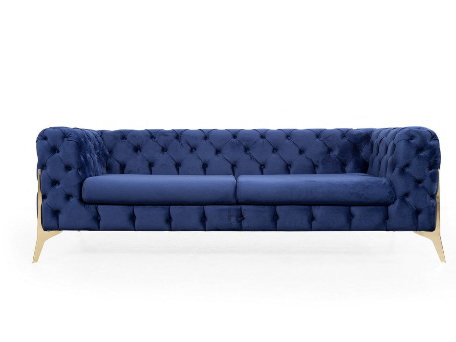 Jaguar Velvet Fabric 3 Seater Sofa Suite Chesterfield Metal Legs, Blue