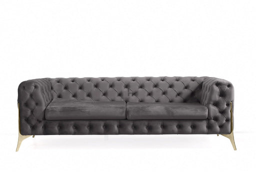 Jaguar Velvet Fabric 3 Seater Sofa Suite Chesterfield Metal Legs, Dark Grey