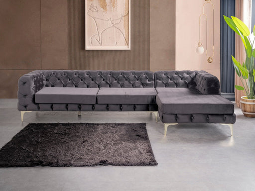 Toronto Corner Sofa With Chaise Long Velvet Chesterfield Style Corner Seater Large, Dark Grey