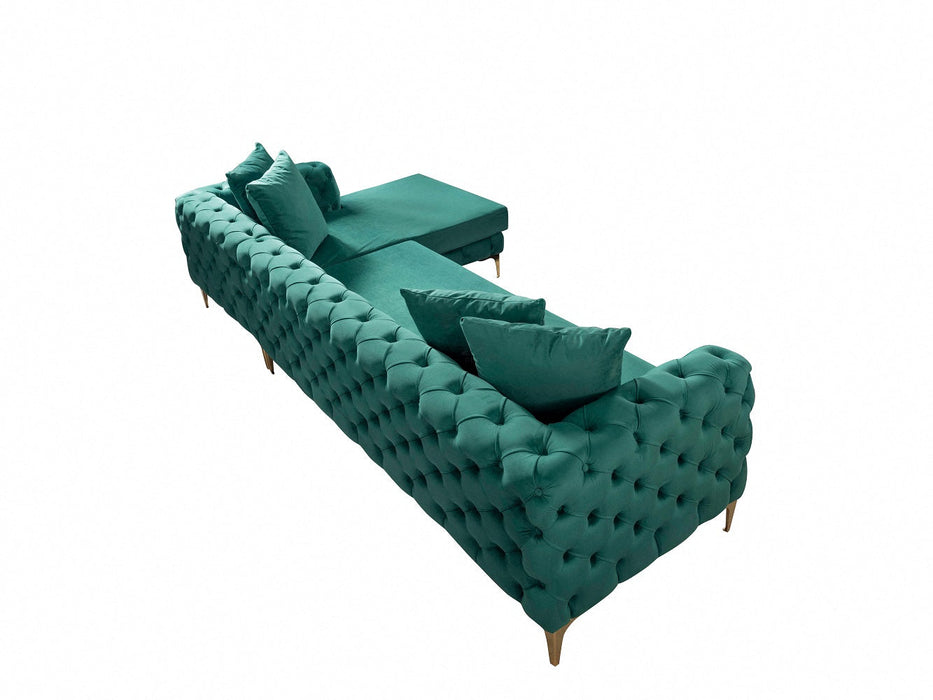 Toronto Corner Sofa With Chaise Long Velvet Chesterfield Style Corner Seater Large, Green
