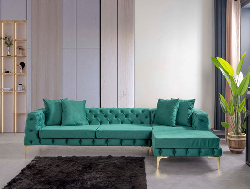 Toronto Corner Sofa With Chaise Long Velvet Chesterfield Style Corner Seater Large, Green