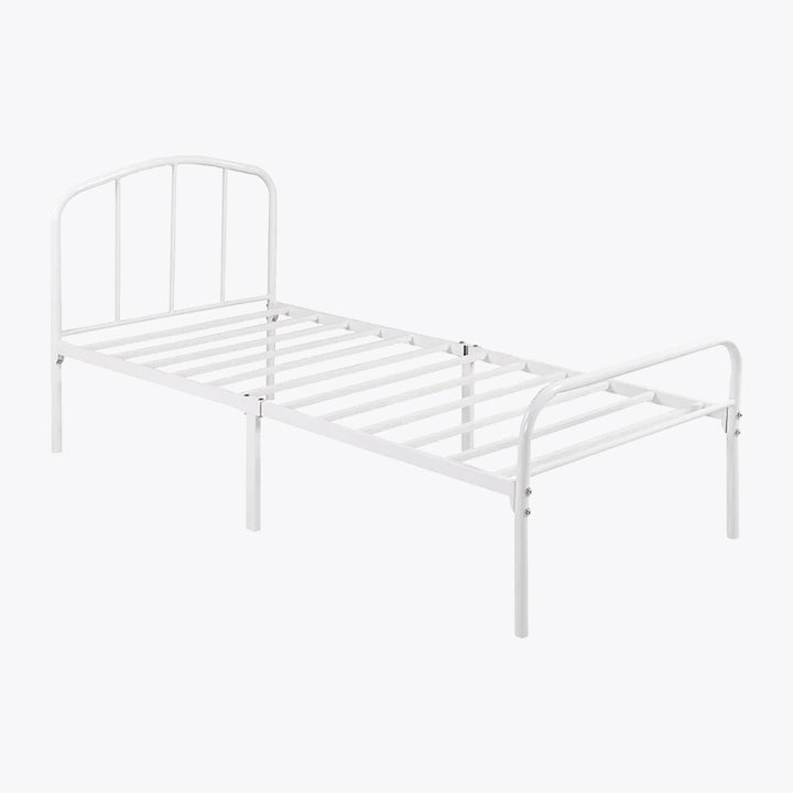 white metal single bed