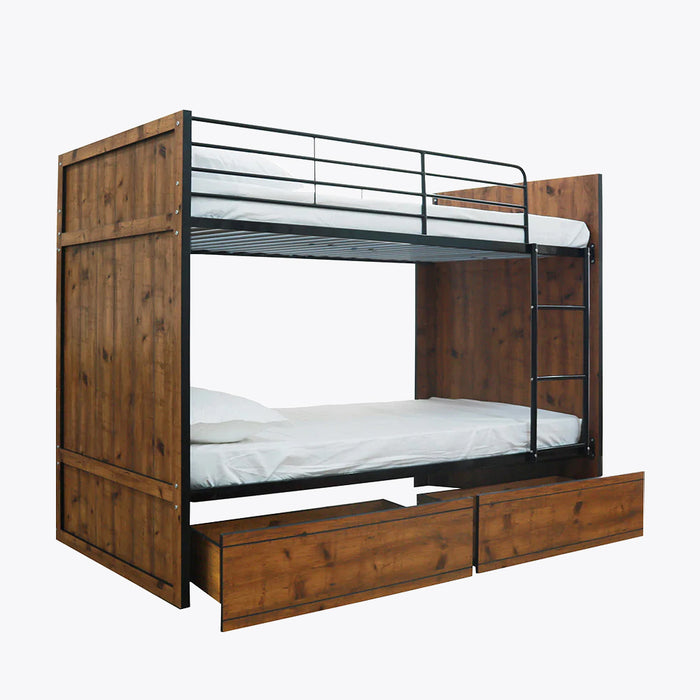 Rocco Bunk with Drawers Vintage Oak with Black Frame