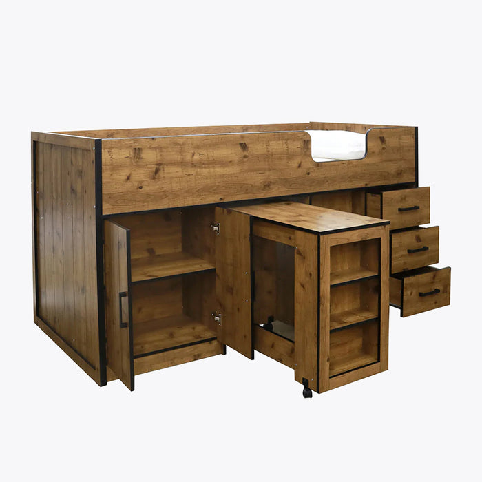 Rocco Midsleeper with Pullout Storage Vintage Oak with Black Frame