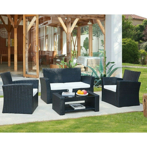 4 Piece Outdoor Sofa Rattan Garden Set with Coffee Table, Black