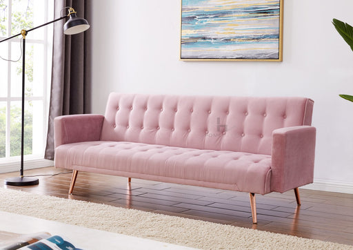 Windsor Luxury Velvet Fabric Sofa Bed, Pink with Rose Gold Legs