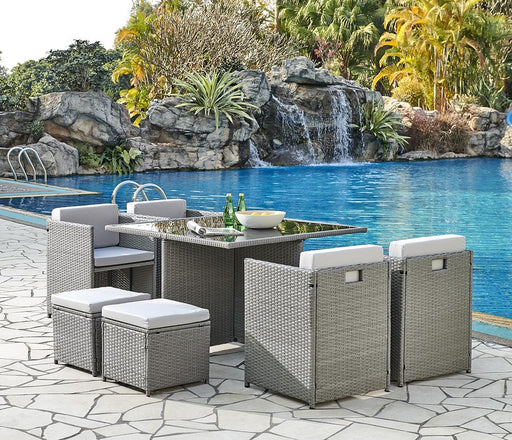 Cube Rattan Garden Furniture 9 Piece Set with Free Cover Included, Grey