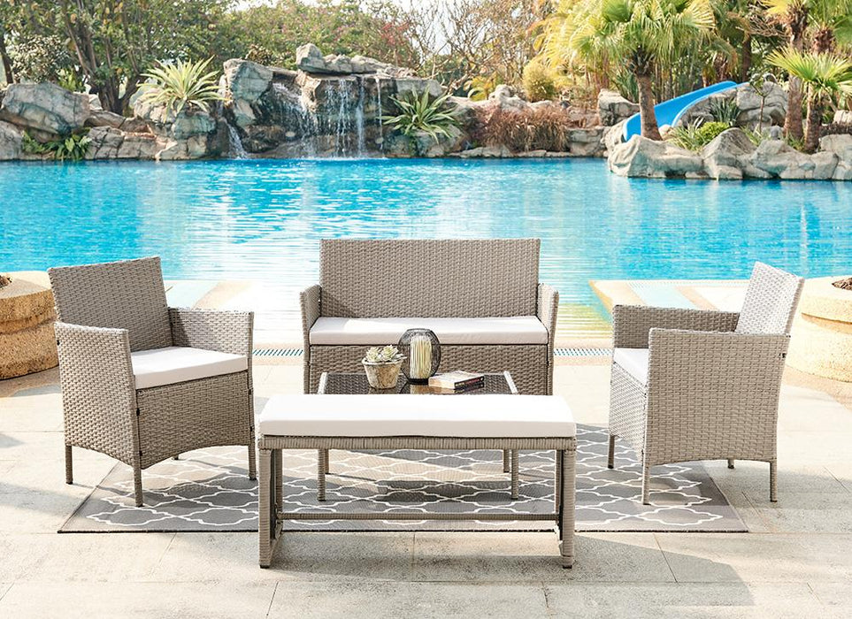 5 Piece Rattan Garden Lounge Set Outdoor Patio with Bench & Table , Grey