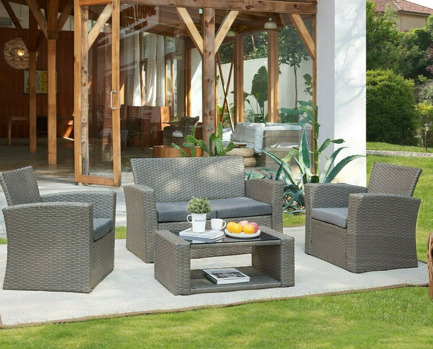 4 Piece Outdoor Sofa Rattan Garden Set with Coffee Table, Grey
