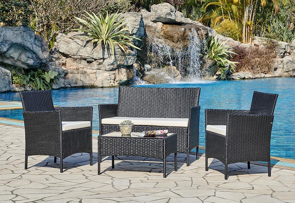 Rattan Garden Furniture Set Conservatory Patio Outdoor Table Chairs Sofa, Black