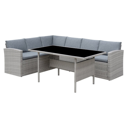 Corner Rattan Sofa Set for Outdoors with Dining Table - Grey
