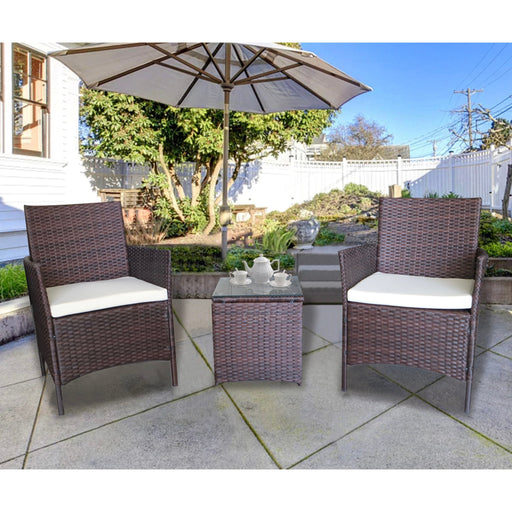 Garden Armchair Rattan Set with Side Table - Brown