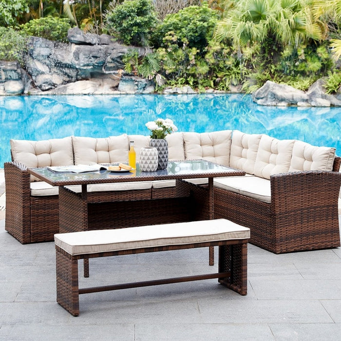 Madiera Rattan Corner Garden Dining Set Brown Home Detail