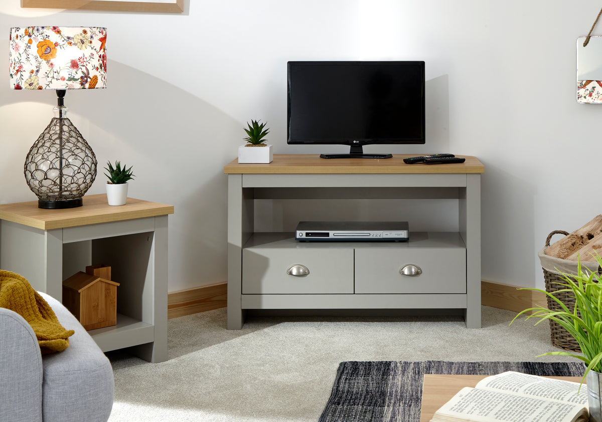 Lancaster Corner TV Unit Grey & Oak Effect Home Detail