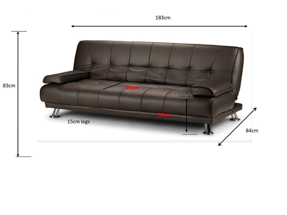 Montana Sofa Bed 3 Seater Faux Leather Sofabed, Brown
