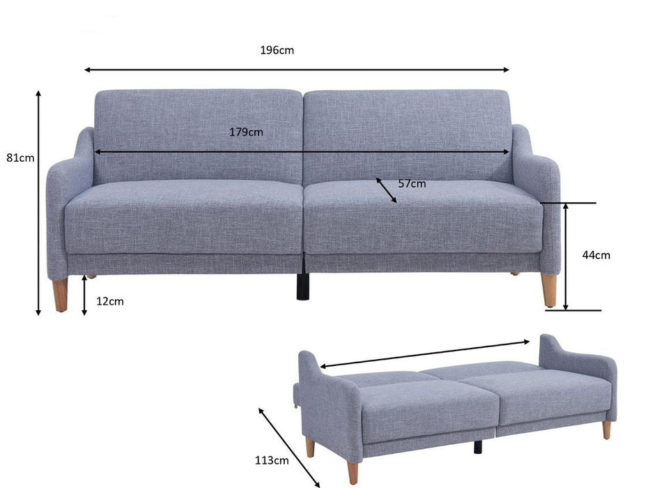 3 Seater Sofa Bed Fabric Wooden Legs Large Cushioned Sofabed New, Grey