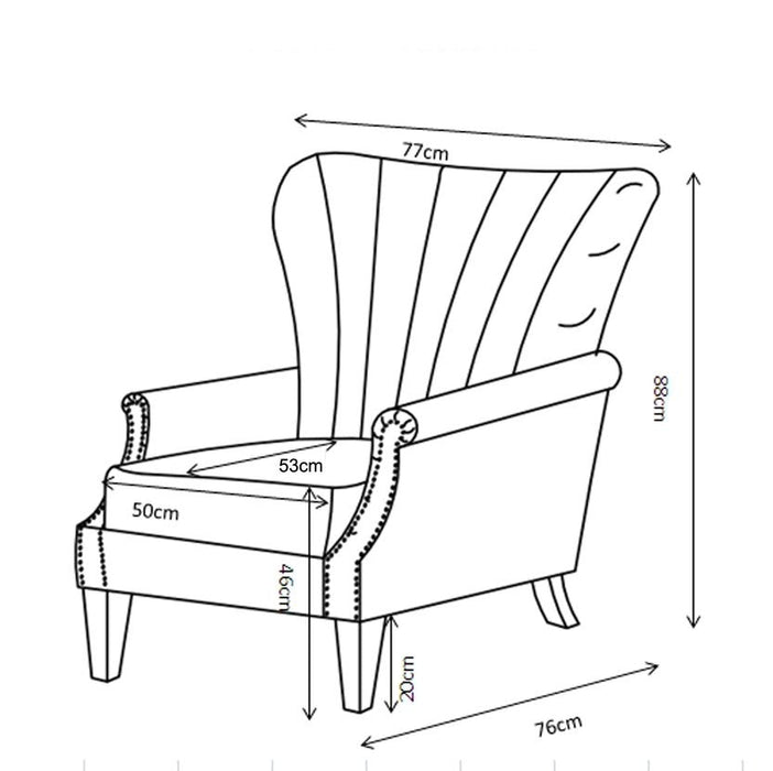 Wing Back Armchair Occasional Accent Chair Studded Design, Velvet- Dark Green